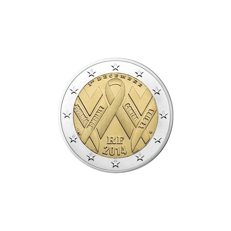 2 Euros France 2014, UNC, Journée mondiale de lutte contre le SIDA