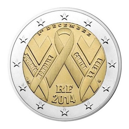 2 Euros France 2014, UNC, Journée mondiale de lutte contre le SIDA