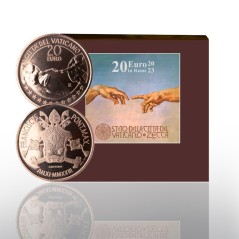 20 Euros cuivre Vatican 2023, UNC en coffret, La création d'Adam de Michel-Ange