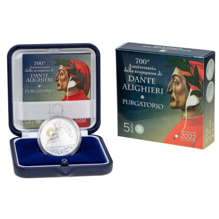 Pièce de 5 Euros Italie 2022, Coffret BE, ALIGHIERI DANTE - Le Purgatoire