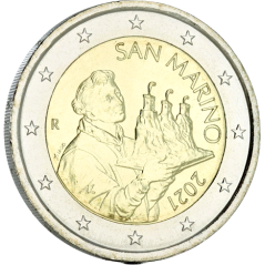 Pièce de 2 Euros Saint-Marin 2021, UNC, face nationale La deuxième tour "LA CESTA"