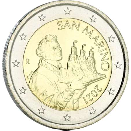 Pièce de 2 Euros Saint-Marin 2021, UNC, face nationale La deuxième tour "LA CESTA"