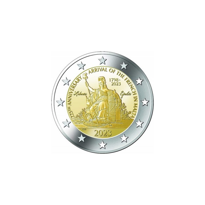 2 Euros Malte 2023, UNC (issue Coffret BU), 225ème anniversaire de l’arrivée des Français à Malte