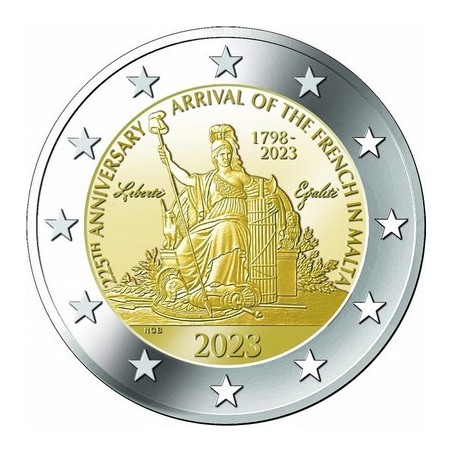 2 Euros Malte 2023, UNC (issue Coffret BU), 225ème anniversaire de l’arrivée des Français à Malte