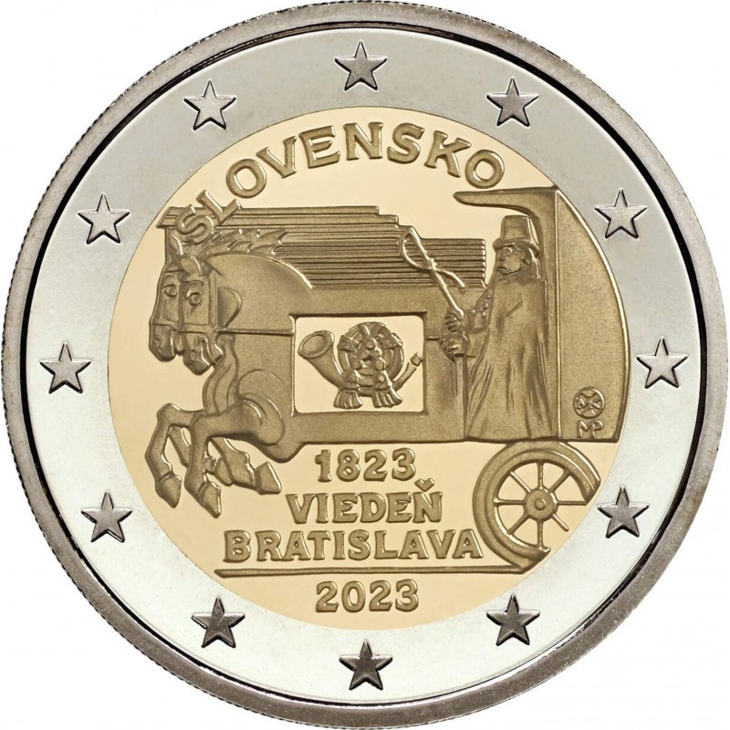 2 Euros Slovaquie 2023, UNC, 200 ans de la poste à cheval