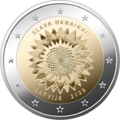 2 Euros Lettonie 2023, UNC, Un tournesol pour l'Ukraine