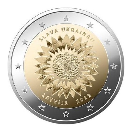 2 Euros Lettonie 2023, UNC, Un tournesol pour l'Ukraine