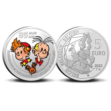 5 Euros Belgique 2023, BU coincard colorisée, 85 ans de Spirou et Fantasio