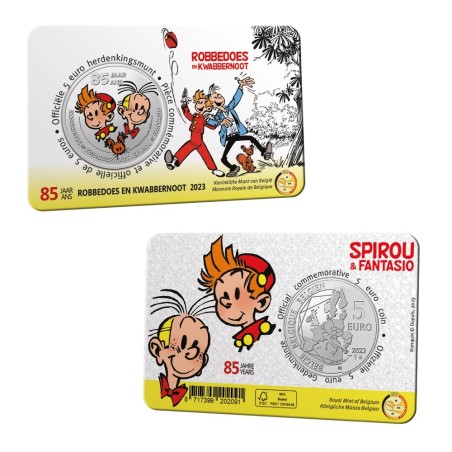 Pièce de 5 Euros Belgique 2023, BU coincard colorisée, 85 ans de Spirou et Fantasio