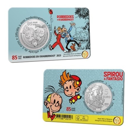 Pièce de 5 Euros Belgique 2023, BU coincard version relief, 85 ans de Spirou et Fantasio
