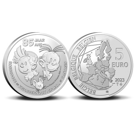 Pièce de 5 Euros Belgique 2023, BU coincard version relief, 85 ans de Spirou et Fantasio