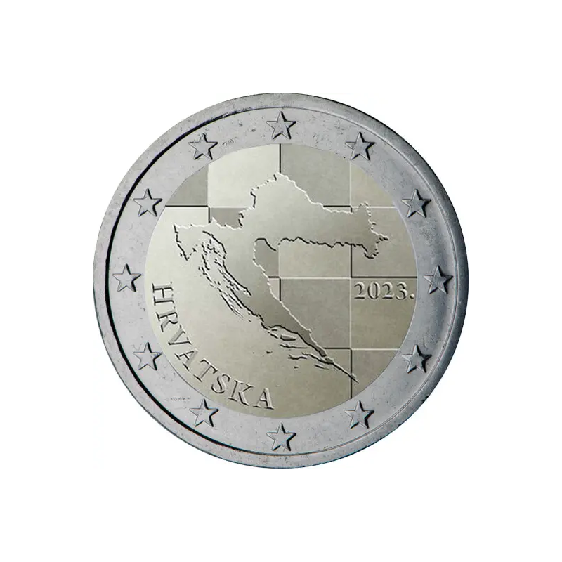 2 Euros Croatie 2023, UNC, Carte de la république croate