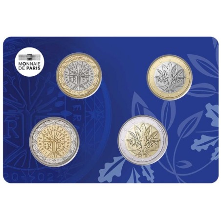 Quadriptyque 1 et 2 euros France 2021-2022, BU sous coincard - Monnaie de Paris, Nouvelle face nationale