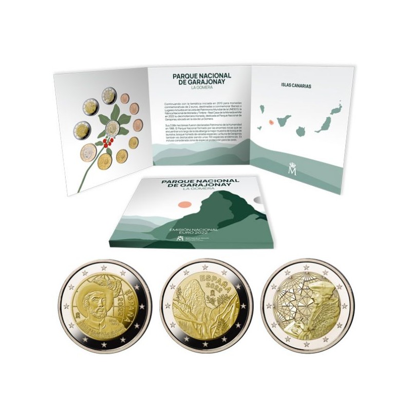 Coffret Série 11 pièces euro BU, Espagne 2022, Face nationale - Parc de Garajonay