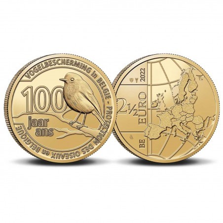 Pièce de 2,50 Euros Belgique 2022, BU coincard version flamande, Protection des oiseaux