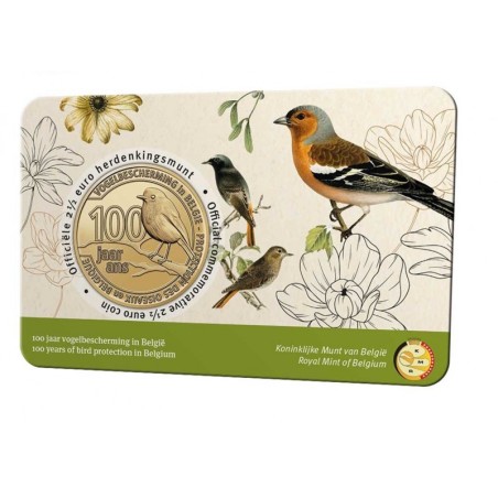 Pièce de 2,50 Euros Belgique 2022, BU coincard version française, Protection des oiseaux