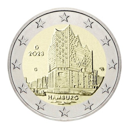 2 Euros, Allemagne 2023 UNC, Lot des 5 ateliers (A,D,F,G,J), Hamburg, Elbphilharmonie.