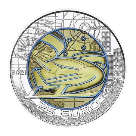 Pièce de 25 Euros Autriche 2021, BU argent et niobium, Mobilité intelligente (Smart mobility)
