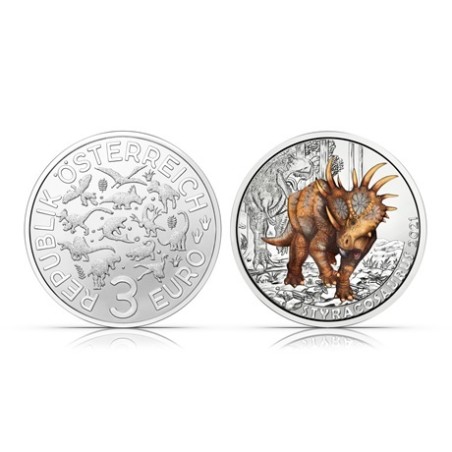 3 Euros Autriche 2021, UNC, Le Styracosaurus