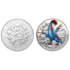 3 Euros Autriche 2021, UNC, Le Therizinosaurus