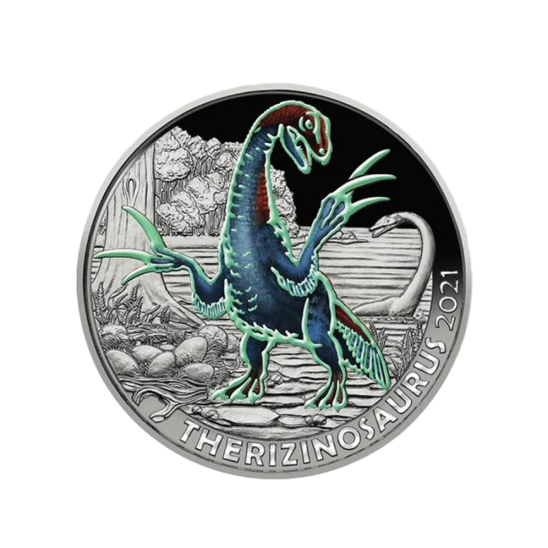 3 Euros Autriche 2021, UNC, Le Therizinosaurus