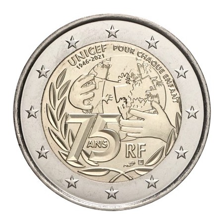 2 Euros France 2021, UNC, 75 ans de l'UNICEF