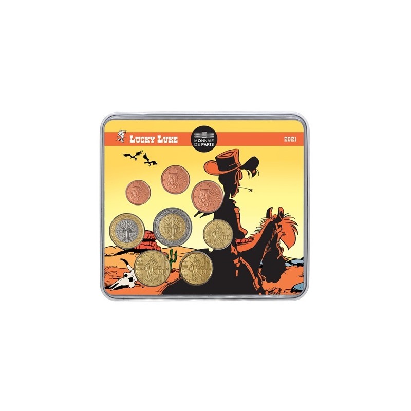 Série 8 pièces euro, France 2021, Miniset BU, Face nationale -  75 ans de Lucky Luke