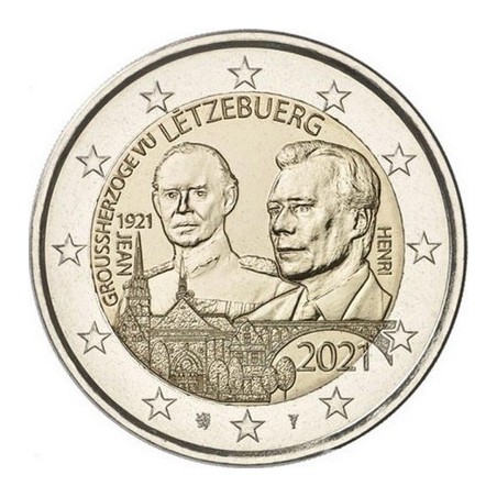 2 Euros Luxembourg 2021, UNC, 100 ans du Prince Jean, Version classique (relief)