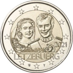 2 Euros Luxembourg 2021, UNC, Mariage du Grand-Duc Henri, Version classique (relief)