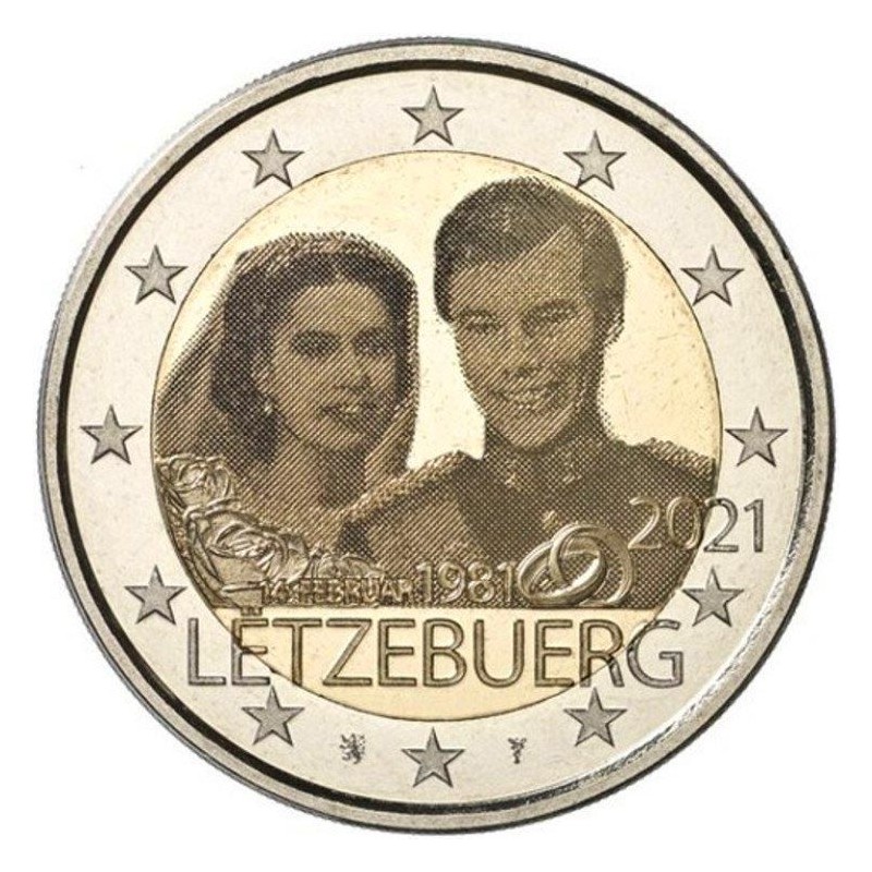 2 Euros Luxembourg 2021, UNC, Mariage du Grand-Duc Henri, Version photo (hologramme)