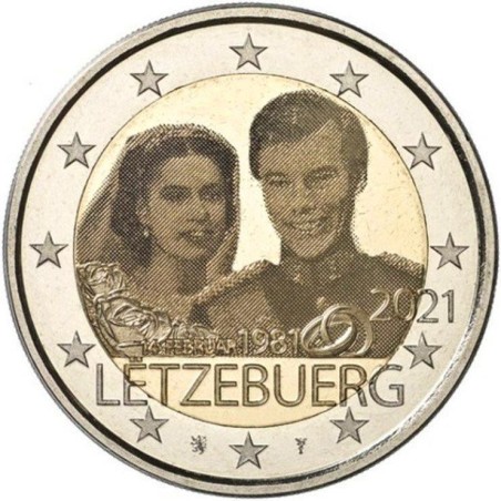 2 Euros Luxembourg 2021, UNC, Mariage du Grand-Duc Henri, Version photo (hologramme)