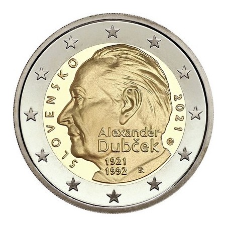 2 Euros Slovaquie 2021, UNC, 100 ans de la naissance d'Alexander Dubcek