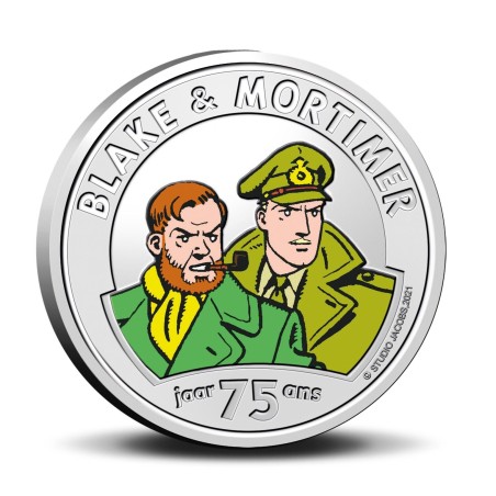 Pièce de 5 Euros Belgique 2021, BU coincard, 75 ans de Blake & Mortimer, Version colorisée
