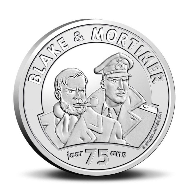 Pièce de 5 Euros Belgique 2021, BU coincard, 75 ans de Blake & Mortimer, Version relief Pièce de 5 Euros Belgique 2021, BU coincard, 75 ans de Blake & Mortimer, Version relief