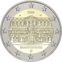 2 Euros Allemagne 2020, UNC, Brandebourg palais de Sanssouci, Atelier A