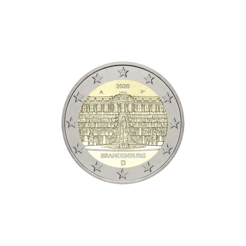 2 Euros Allemagne 2020, UNC, Brandebourg palais de Sanssouci, Atelier A