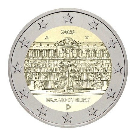 2 Euros Allemagne 2020, UNC, Brandebourg palais de Sanssouci, Atelier A