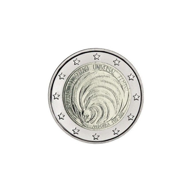 2 Euros Andorre 2020, BU sous blister officiel, 50 ans du Suffrage Universel Féminin en Andorre