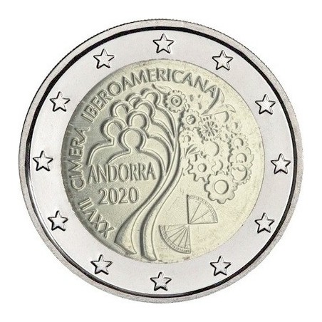 2 Euros Andorre 2020, BU sous blister officiel, XVII Sommet Ibérico-Américain à Andorre