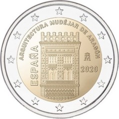 2 Euros Espagne 2020, UNC, Architecture Mudéjare d'Aragon