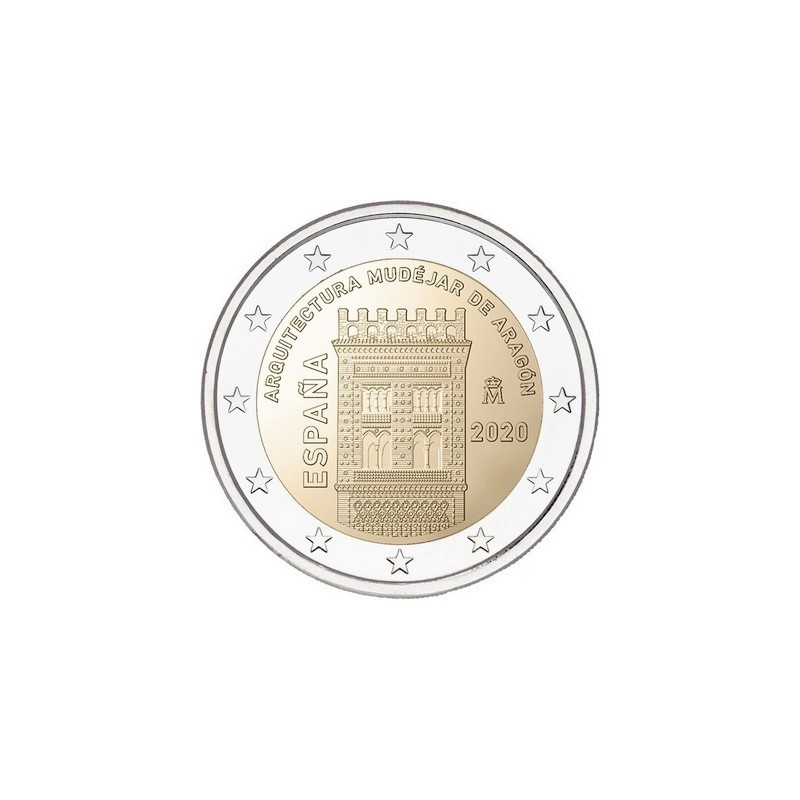 2 Euros Espagne 2020, UNC, Architecture Mudéjare d'Aragon