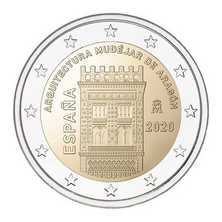 2 Euros Espagne 2020, UNC, Architecture Mudéjare d'Aragon