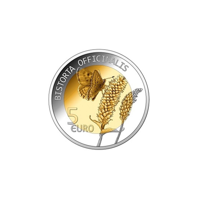 5 Euros Luxembourg 2020, Argent et or nordique, Coffret BE, Renouée bistorde