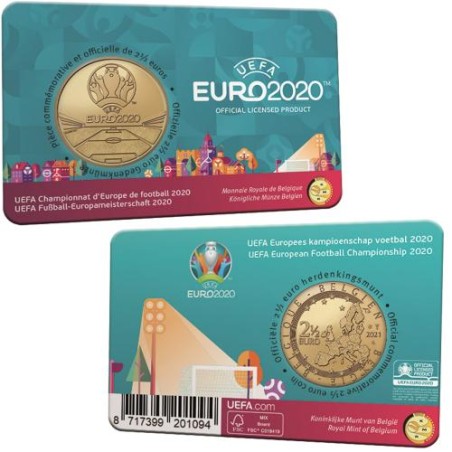 Pièce de 2,50 Euros Belgique 2020, BU coincard version française, UEFA Euro