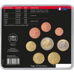 Série 8 pièces euro, France 2020, Miniset BU, Face nationale -  Charles de Gaulle