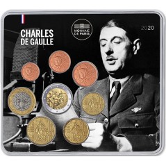 Série 8 pièces euro, France 2020, Miniset BU, Face nationale -  Charles de Gaulle