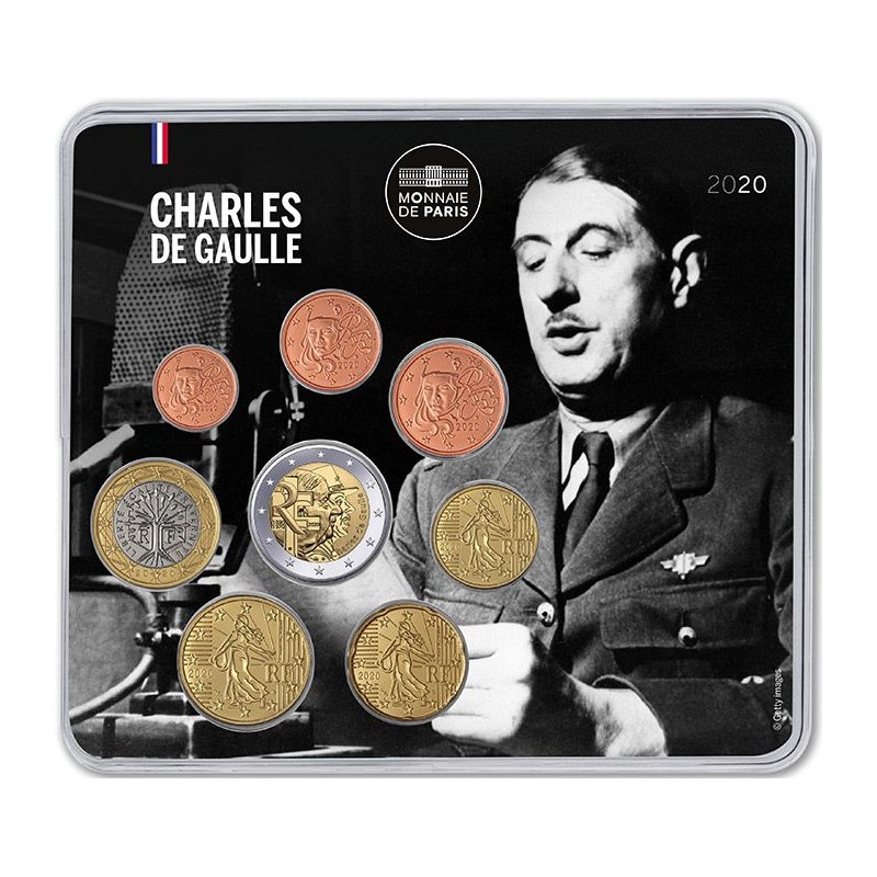 Série 8 pièces euro, France 2020, Miniset BU, Face nationale -  Charles de Gaulle