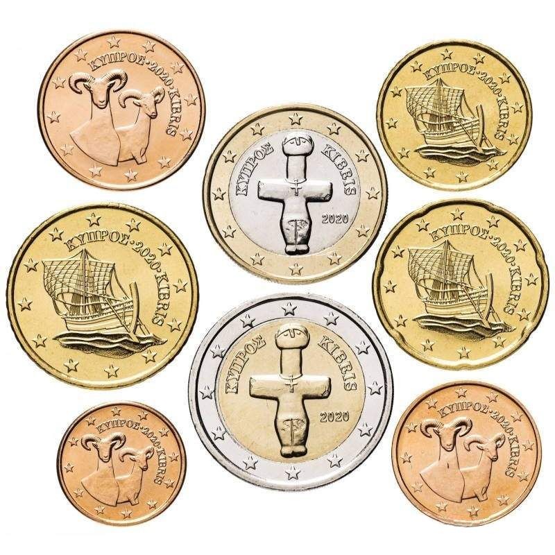Série 8 pièces euro, Chypre 2020, UNC, Face nationale 2020 Série 8 pièces euro, Chypre 2020, UNC, Face nationale 2020