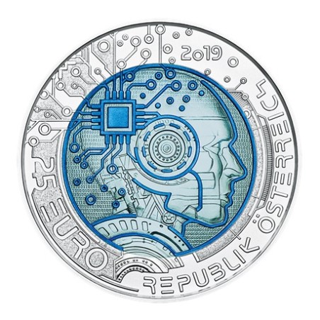 Pièce de 25 Euros Autriche 2019, BU argent et niobium, Intelligence artificielle