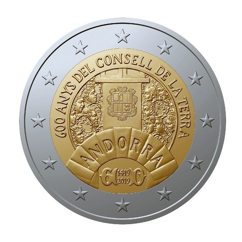 Pièce de 2 Euros Andorre 2019, BU sous blister, 600 ans du Conseil de la Terre